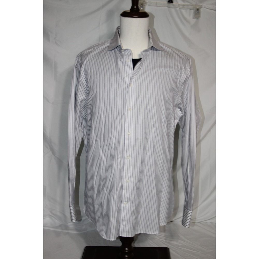 SUITSUPPLY TRAVELLER Men's 44/17.5 White Blue Stripes Dress Shirt - Picture 5 of 7